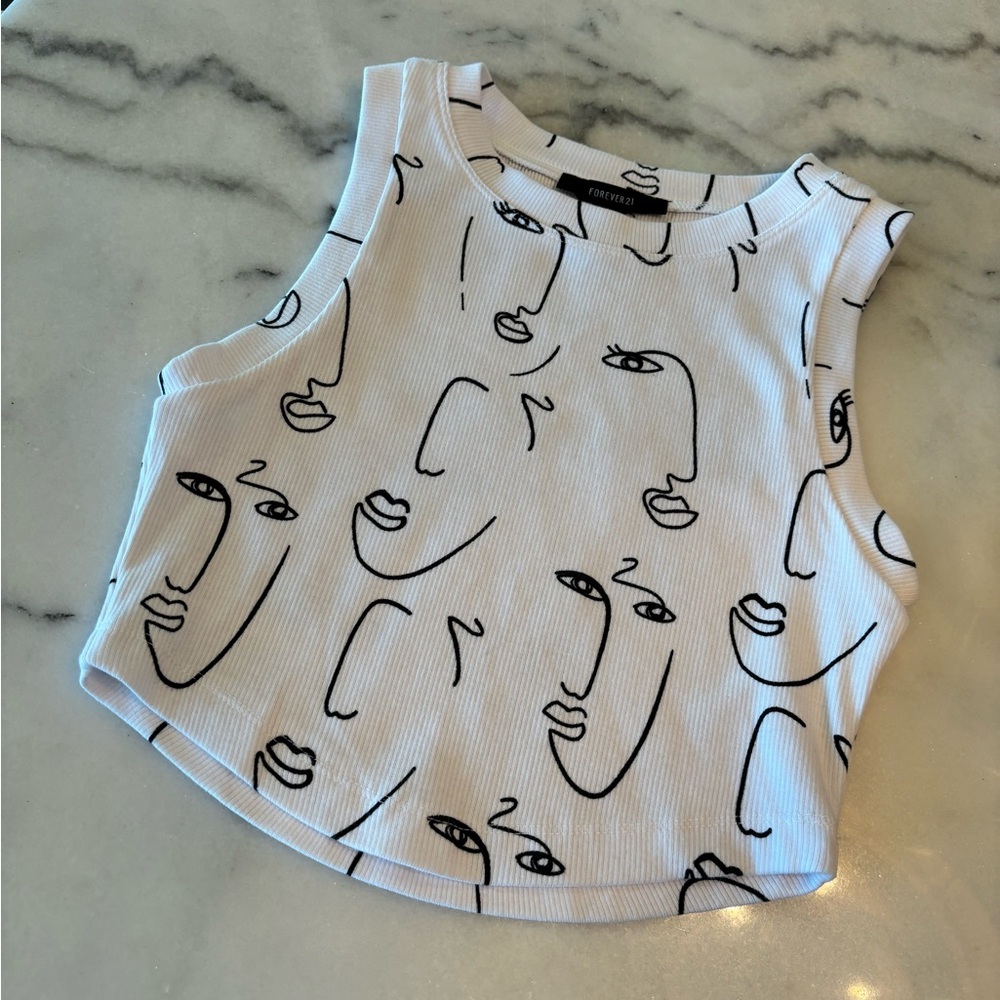 White Graphic Crop Top